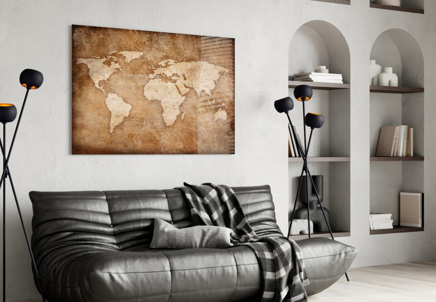 Vintage World Map Glass Wall Art