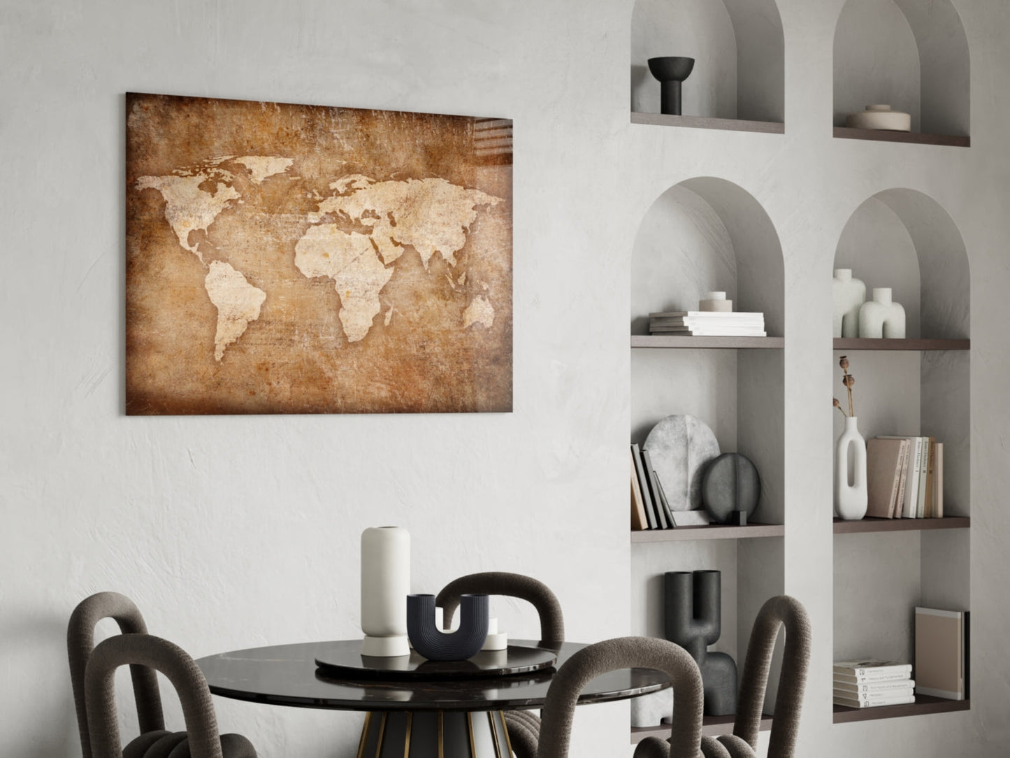 Vintage World Map Glass Wall Art
