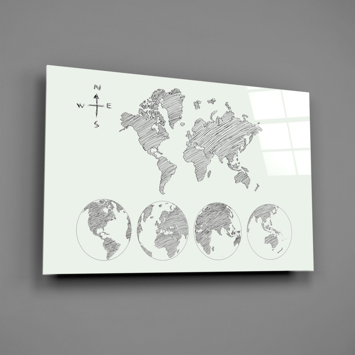 Sketch World Map Glass Wall Art