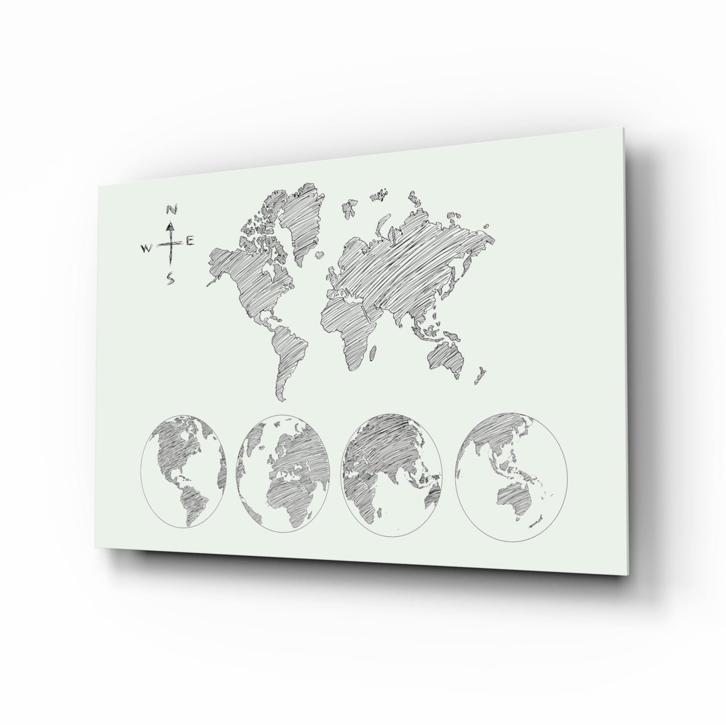 Sketch world map glass wall art travel decor
