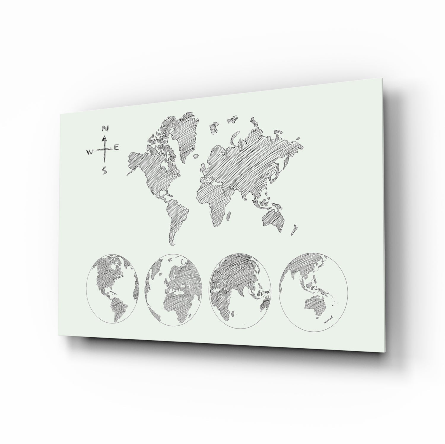Sketch world map glass wall art travel decor