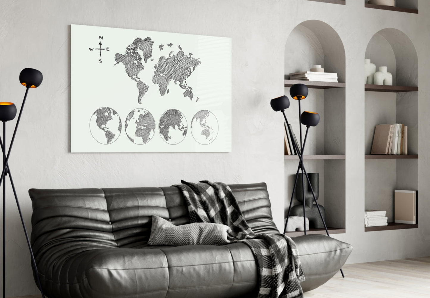 Sketch World Map Glass Wall Art