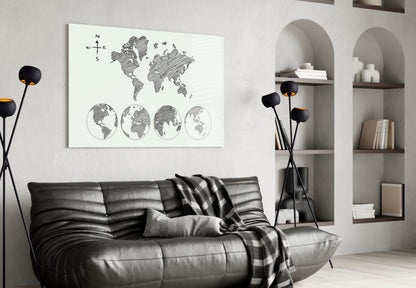 Sketch World Map Glass Wall Art