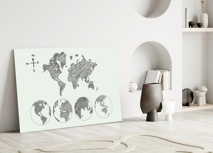 Sketch World Map Glass Wall Art