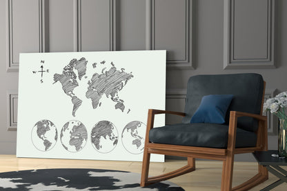 Sketch World Map Glass Wall Art