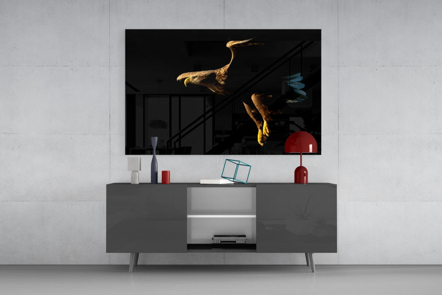 Golden Eagle In Flight Glass Wall Art