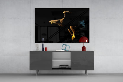 Golden Eagle In Flight Glass Wall Art