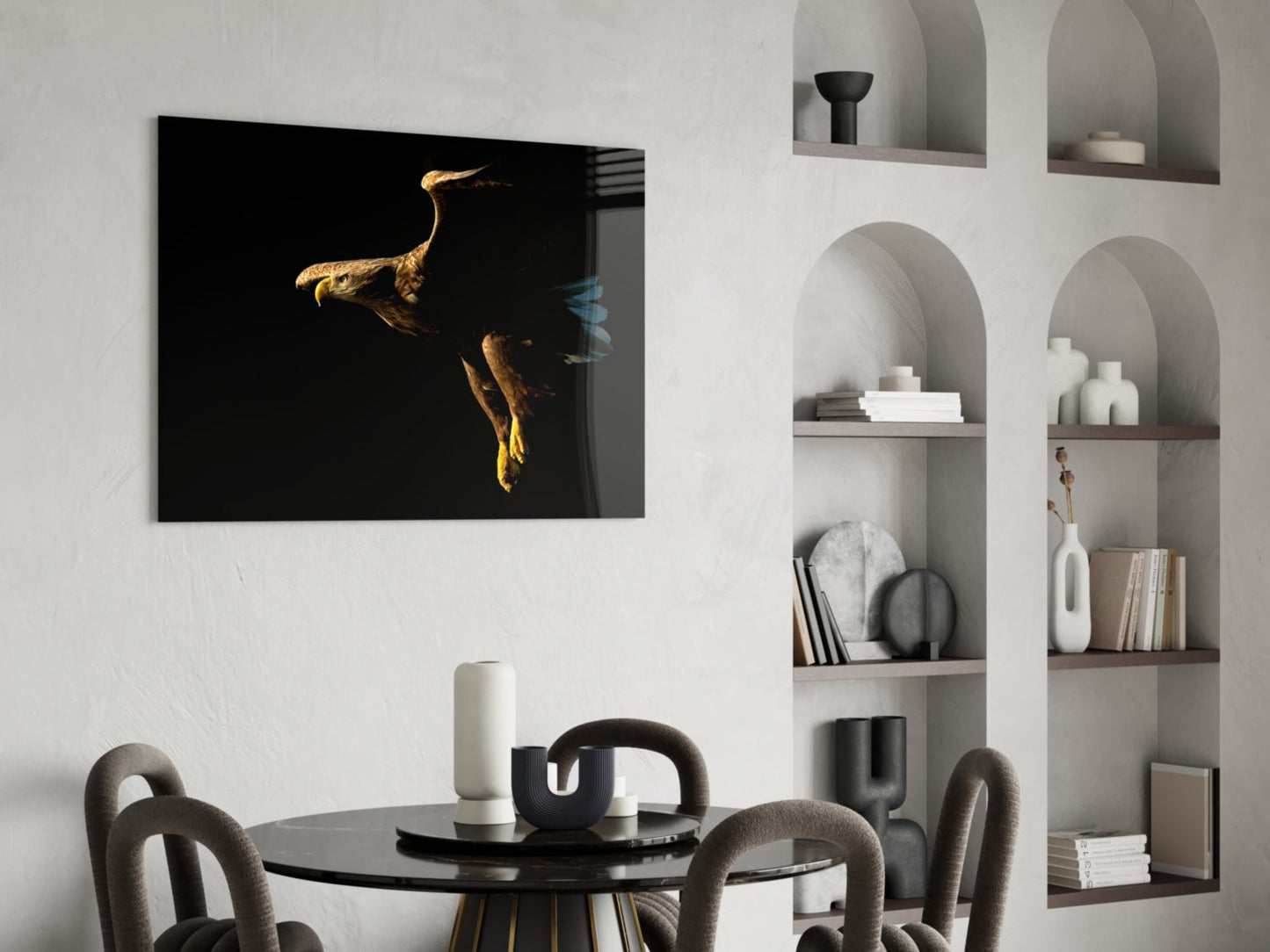 Golden Eagle In Flight Glass Wall Art