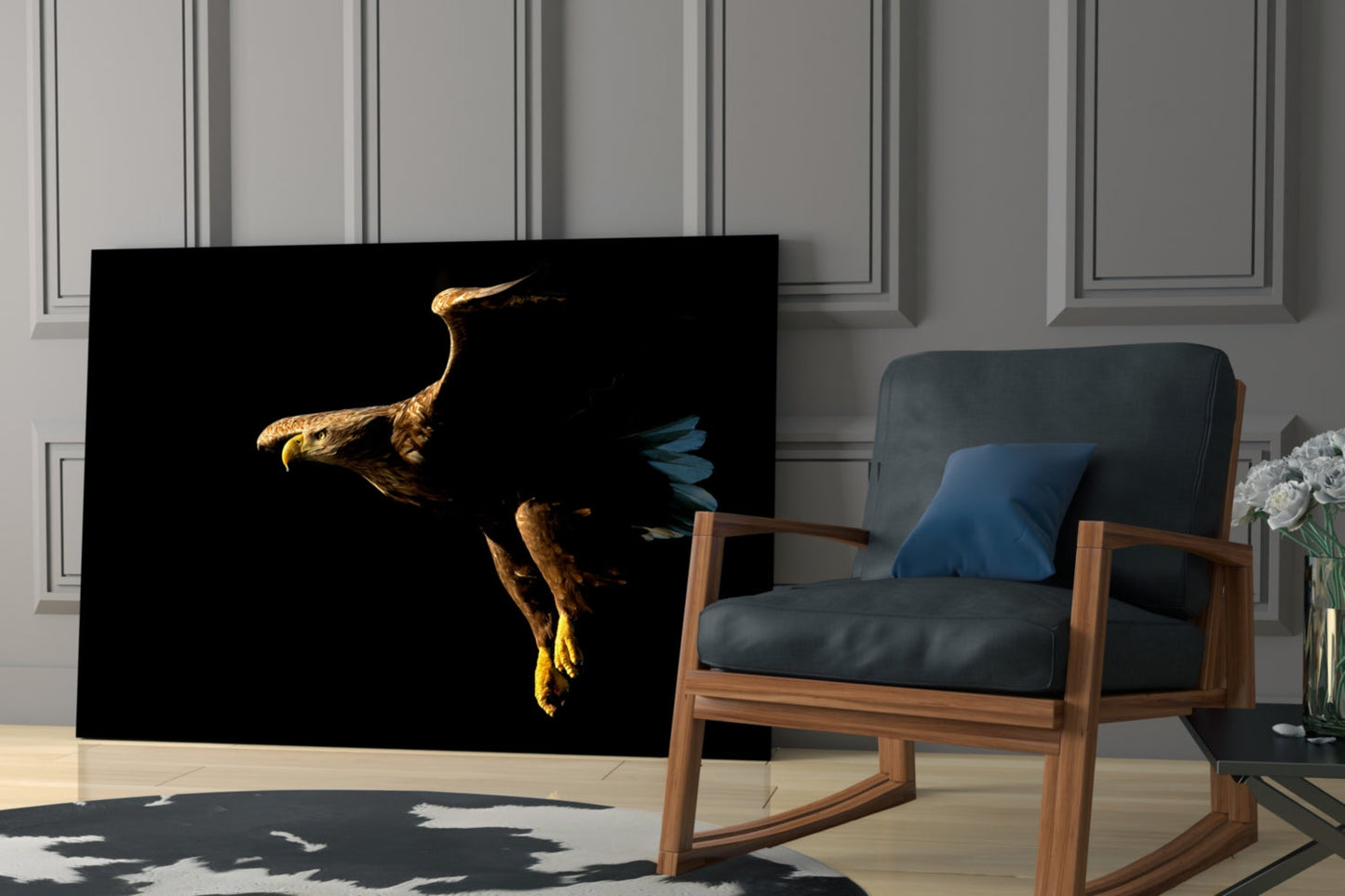 Golden Eagle In Flight Glass Wall Art