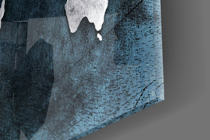 Midnight Grunge World Map Glass Wall Art