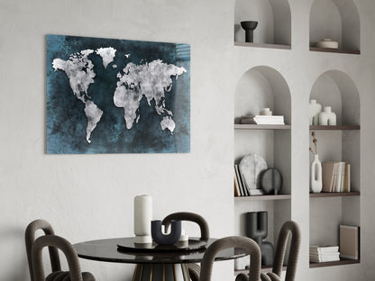 Midnight Grunge World Map Glass Wall Art