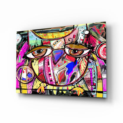 Graffiti owl glass wall art panel
