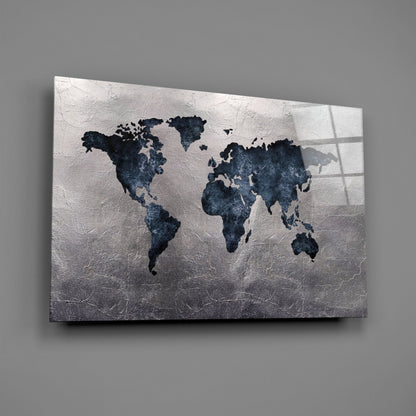 Navy Stone World Map Glass Wall Art