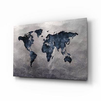 Navy stone world map glass wall art