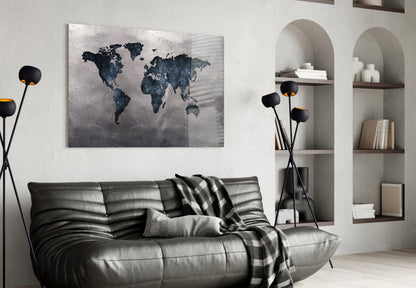 Navy Stone World Map Glass Wall Art