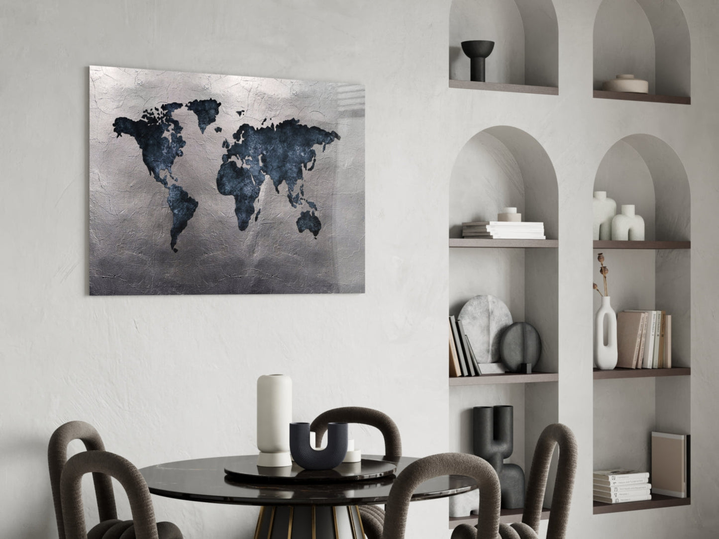 Navy Stone World Map Glass Wall Art