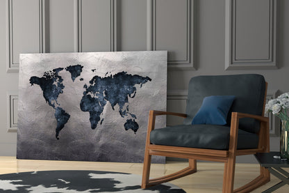 Navy Stone World Map Glass Wall Art