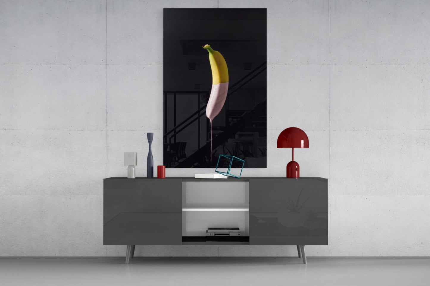 Pink Drip Banana Glass Wall Art