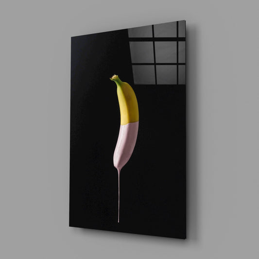 Pink Drip Banana Glass Wall Art