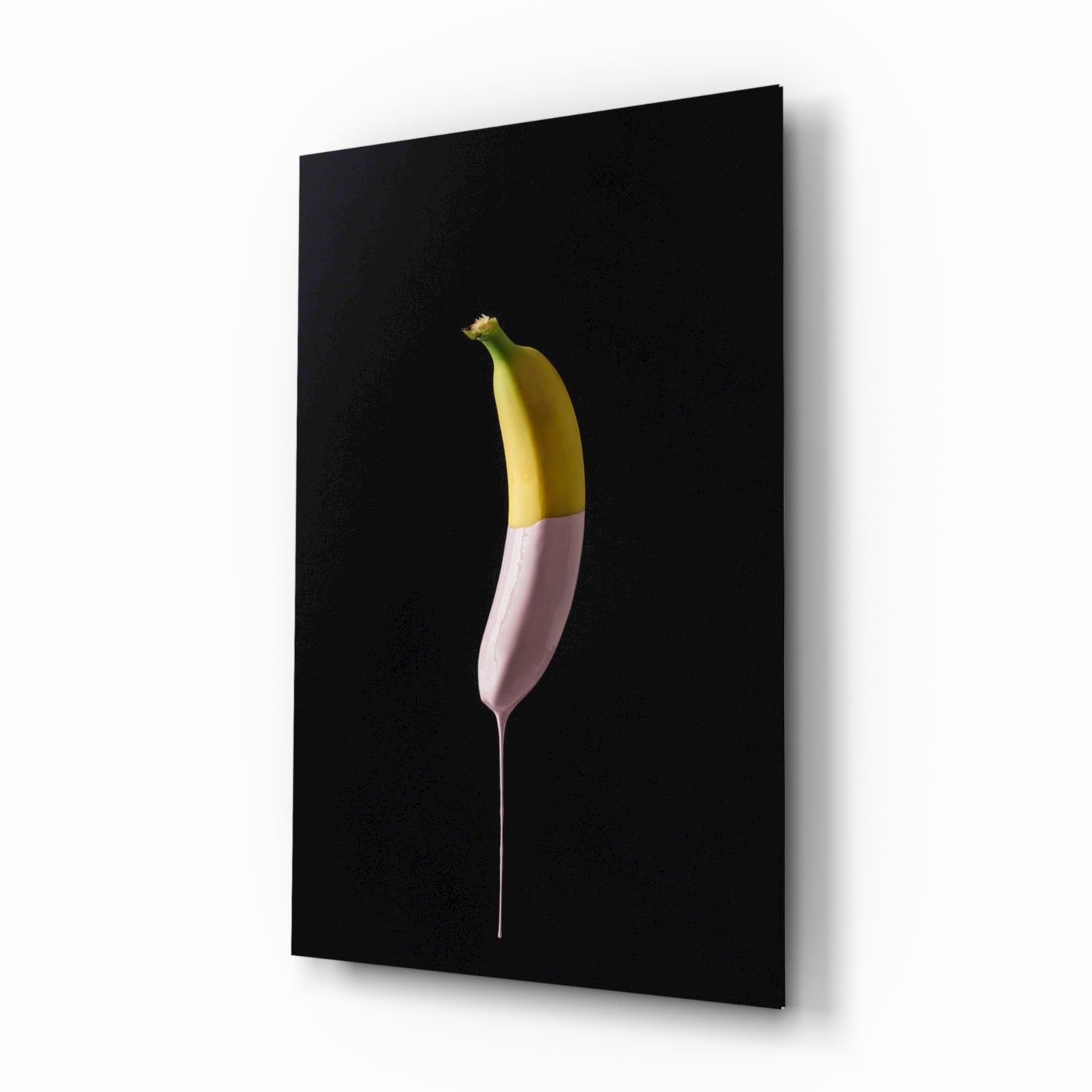 Pink Drip Banana glass wall art