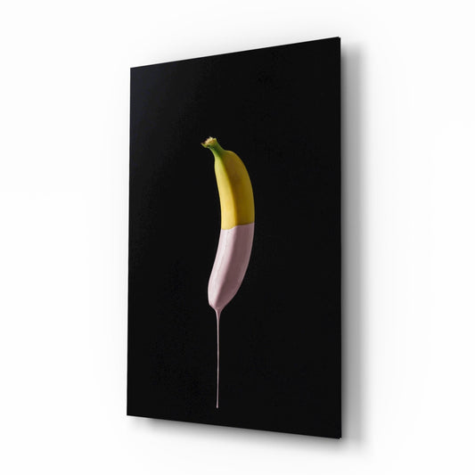Pink Drip Banana glass wall art