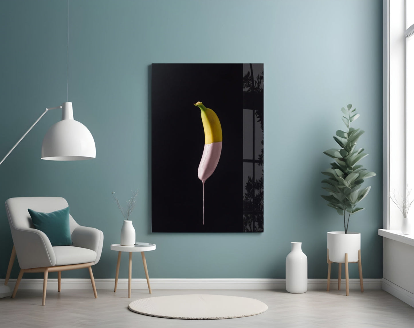 Pink Drip Banana Glass Wall Art
