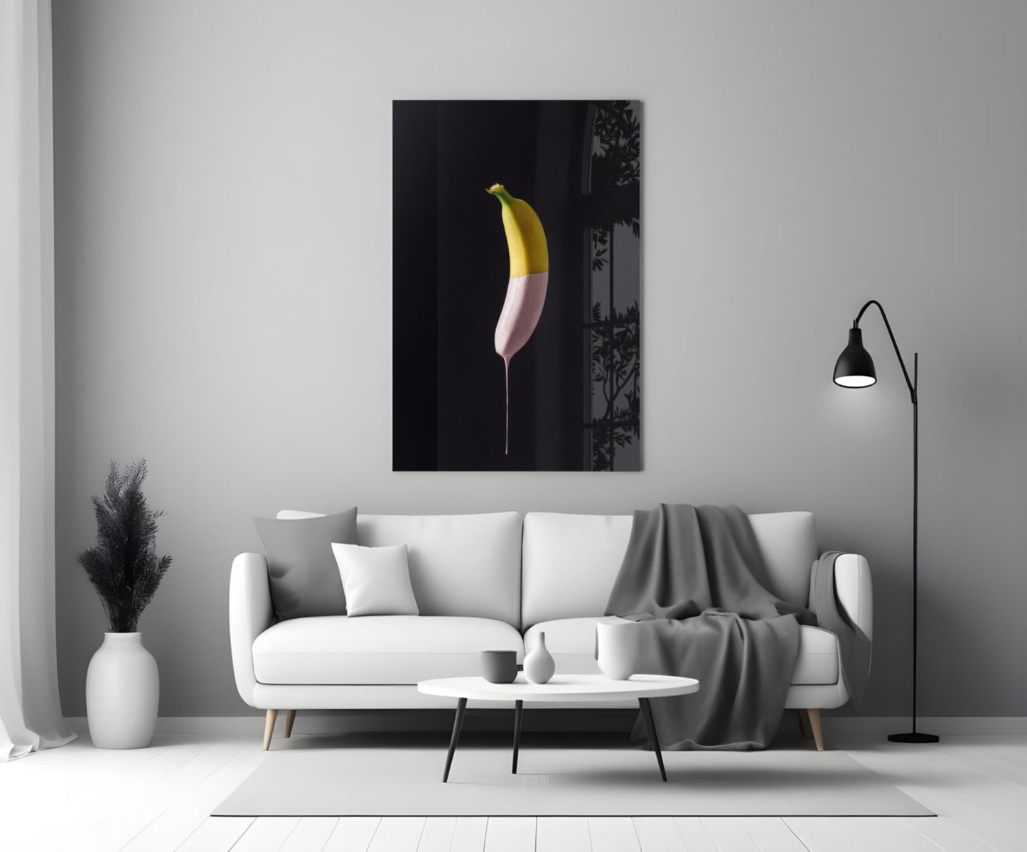Pink Drip Banana Glass Wall Art