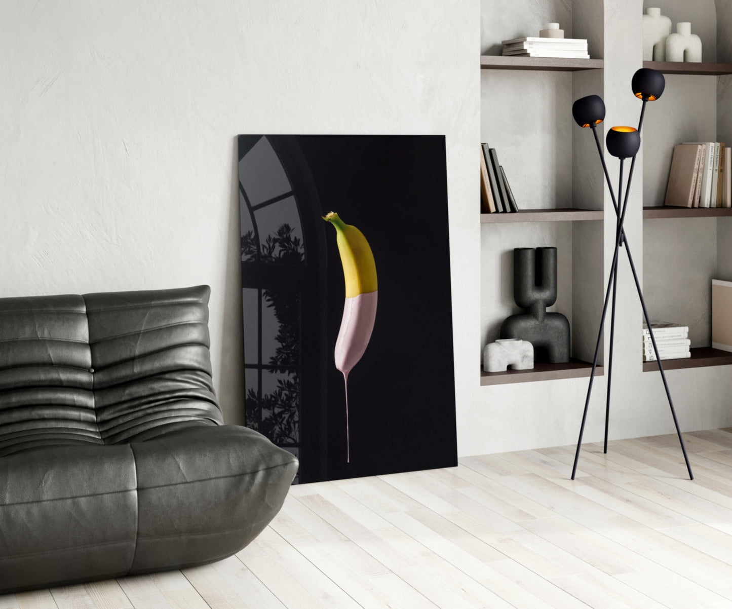 Pink Drip Banana Glass Wall Art
