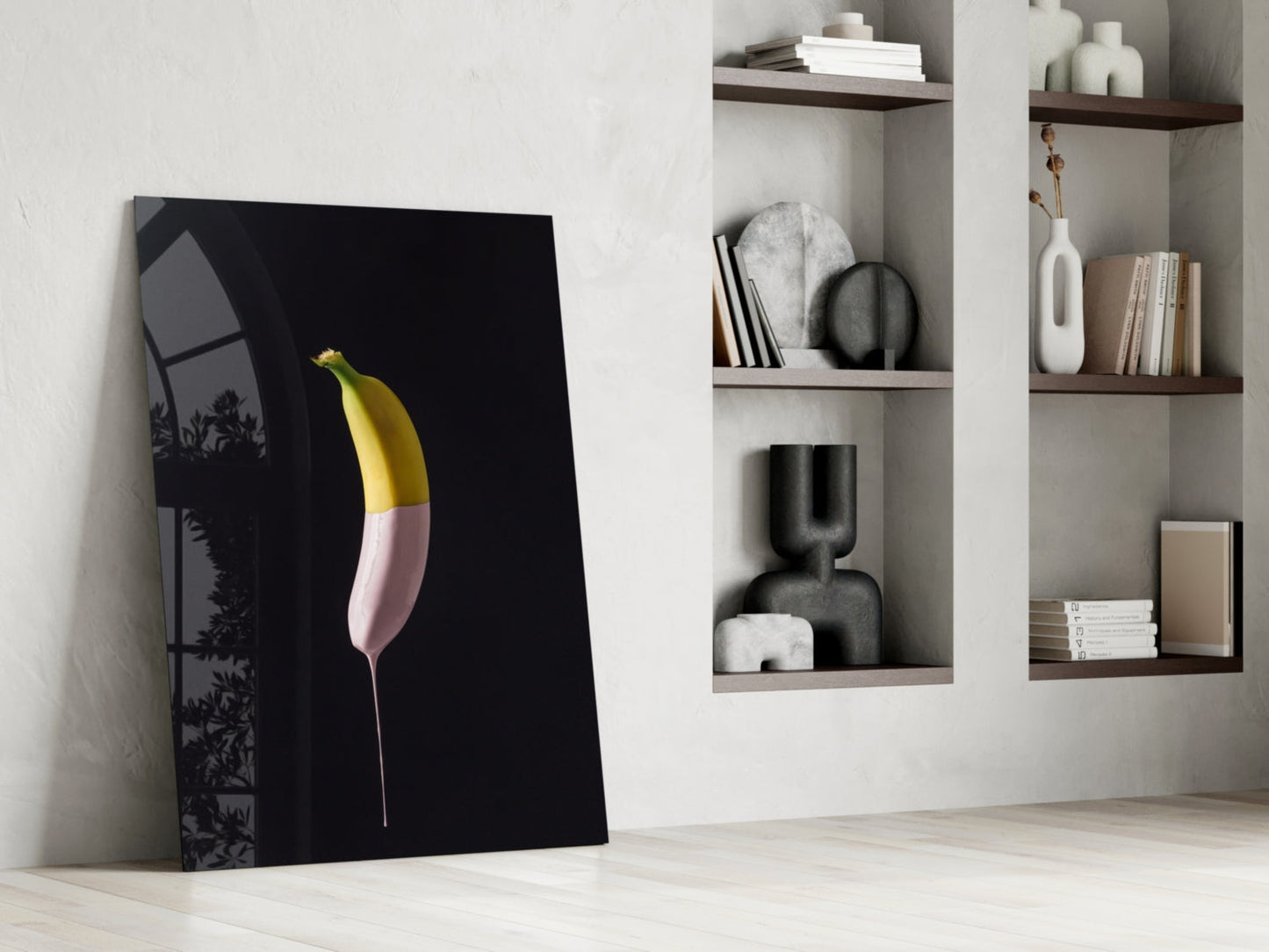 Pink Drip Banana Glass Wall Art