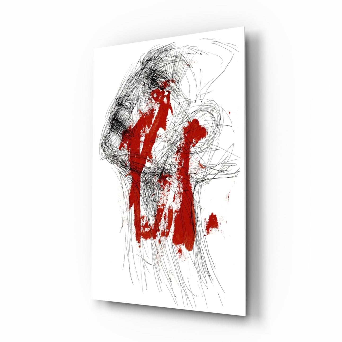 Red thoughts glass wall art