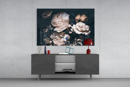 Dark Floral Bouquet Glass Wall Art