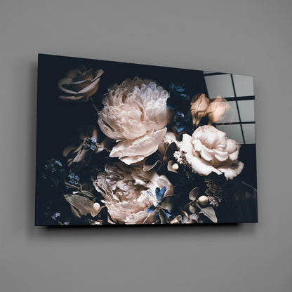 Dark Floral Bouquet Glass Wall Art