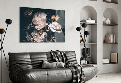 Dark Floral Bouquet Glass Wall Art