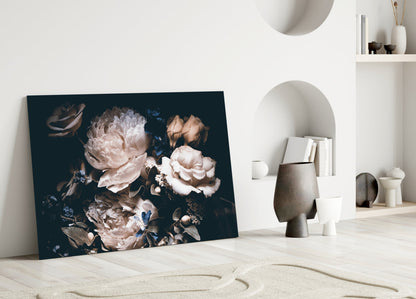 Dark Floral Bouquet Glass Wall Art