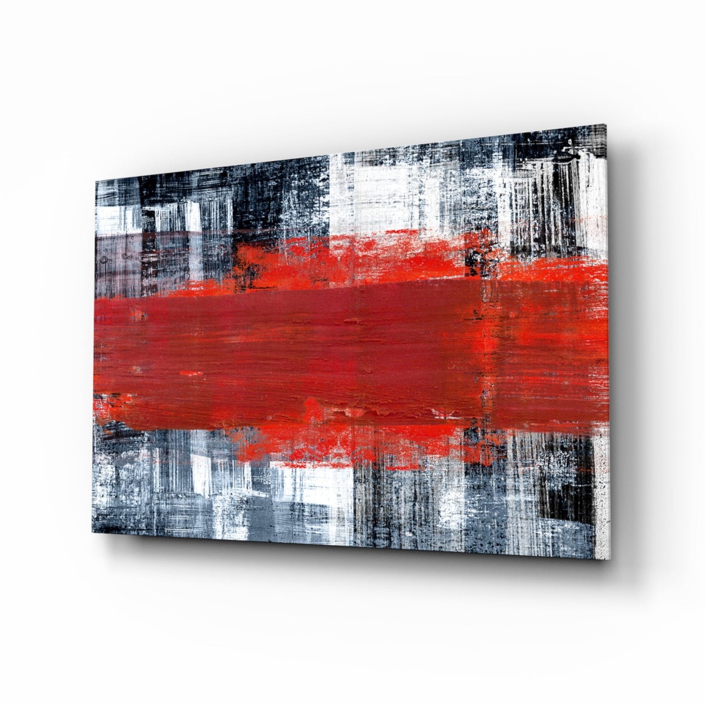 Red streak grunge glass wall art
