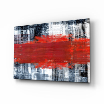 Red streak grunge glass wall art