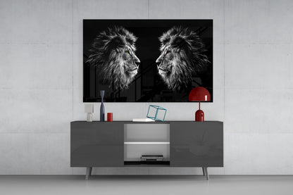 Facing Lions Glass Wall Art