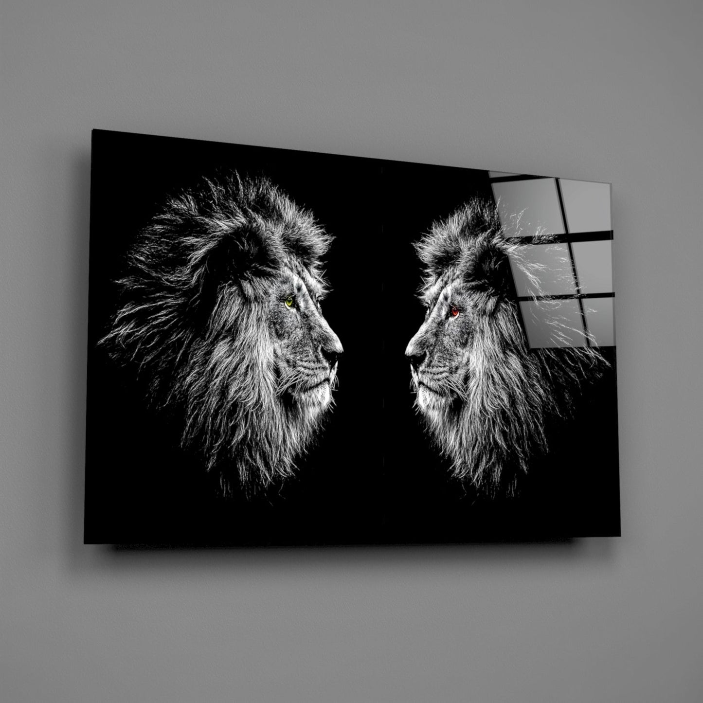 Facing Lions Glass Wall Art