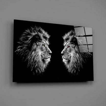 Facing Lions Glass Wall Art