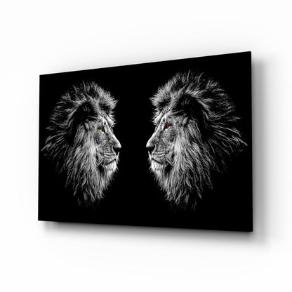 Facing Lions glass wall art print