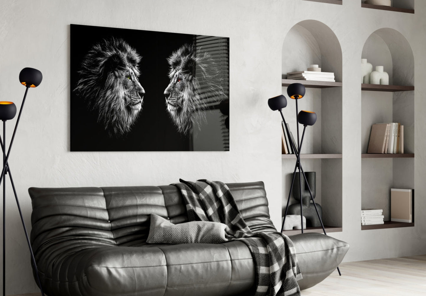Facing Lions Glass Wall Art