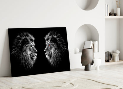 Facing Lions Glass Wall Art