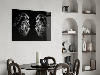 Facing Lions Glass Wall Art
