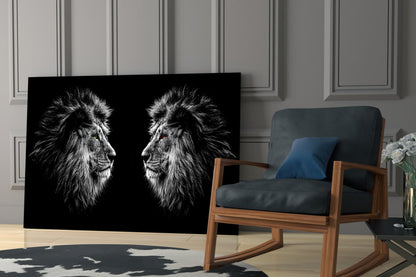 Facing Lions Glass Wall Art