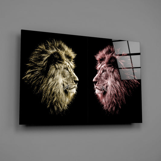 Twin Lions Portrait Glass Wall Art