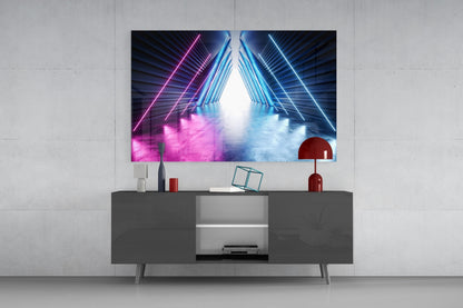 Neon Triangle Corridor Glass Wall Art