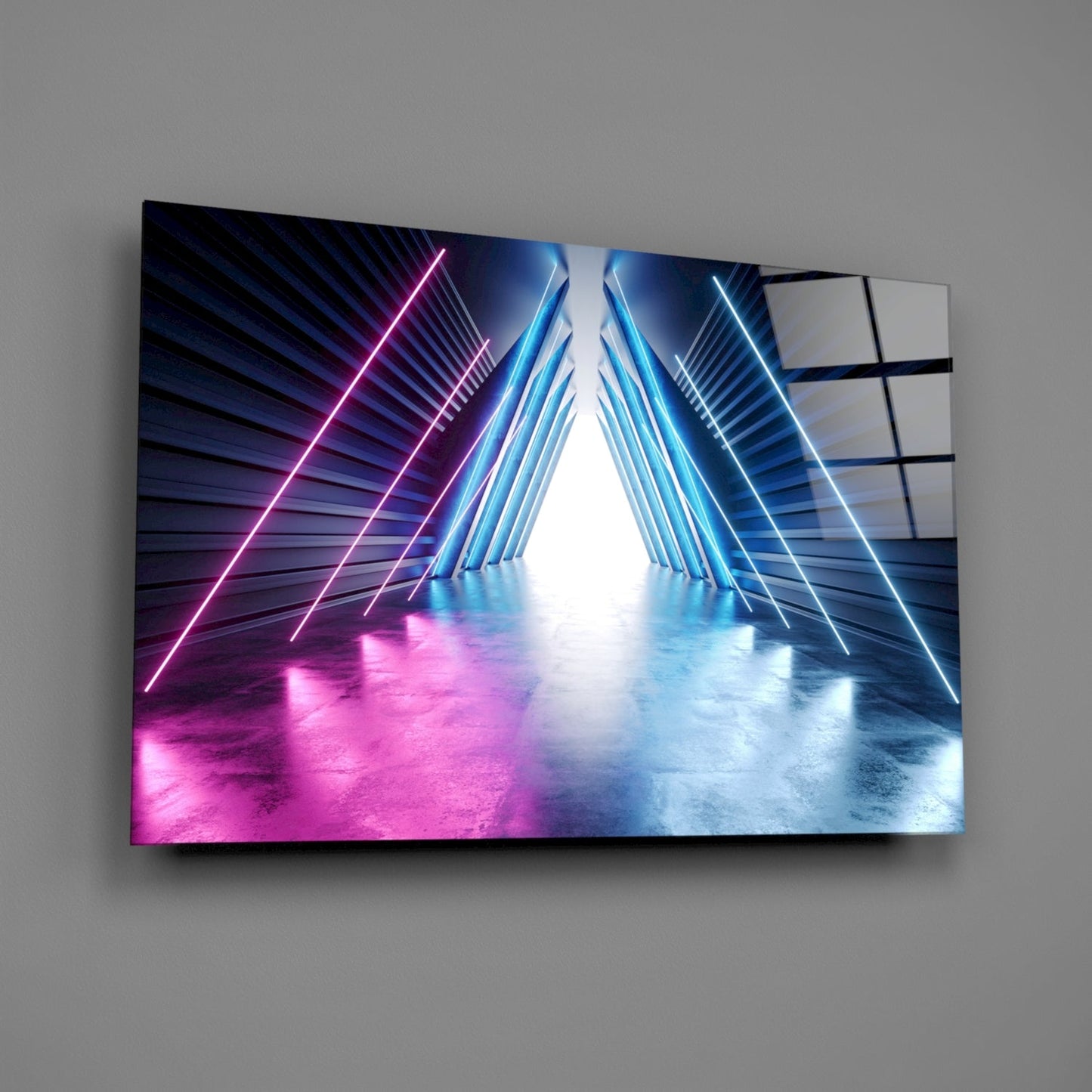 Neon Triangle Corridor Glass Wall Art