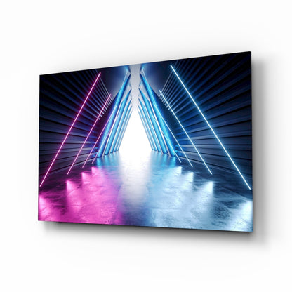 Neon triangle corridor glass wall art