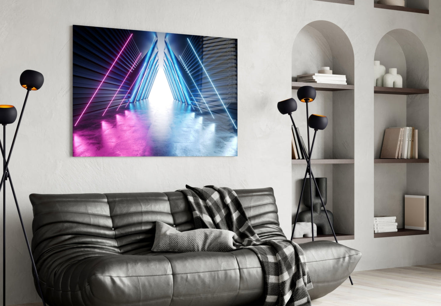 Neon Triangle Corridor Glass Wall Art