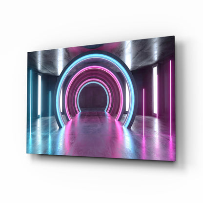 Concentric neon arch tunnel glass wall art